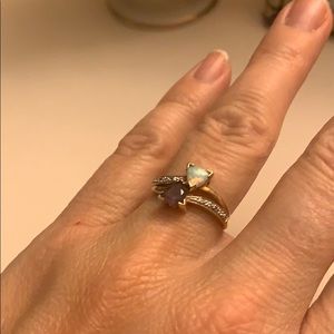 Gold, purple, diamond and opal ring